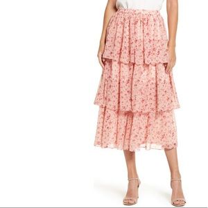 Rachel Parcell Print Tiered Ruffle Midi Skirt